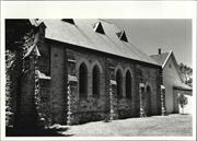 Angled elevation of West frontage showing hall at the rear of church