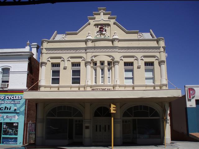 Protestant Hall front entrance, west elevation