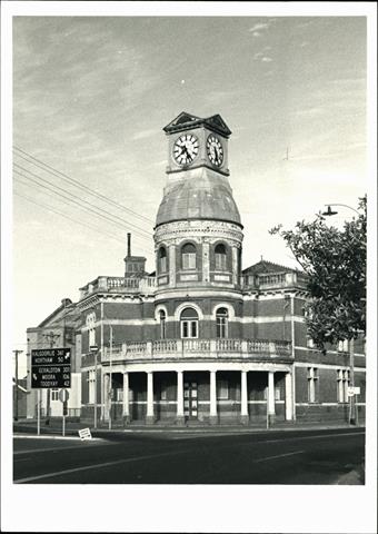 Front corner elevation of building