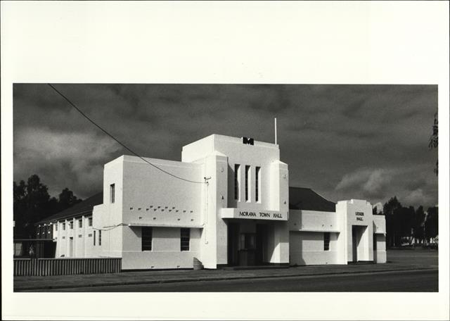 Angled front elevation of town hall from Prater Street