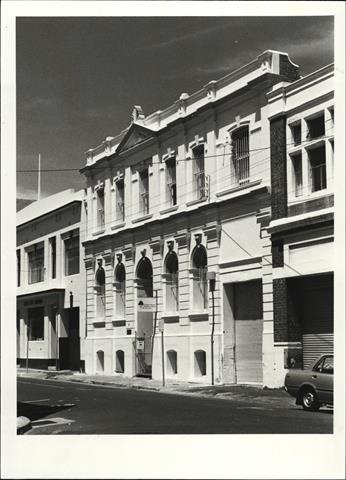 Angled front elevation of building