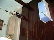 Interior elevated view from gallery of altar in the east