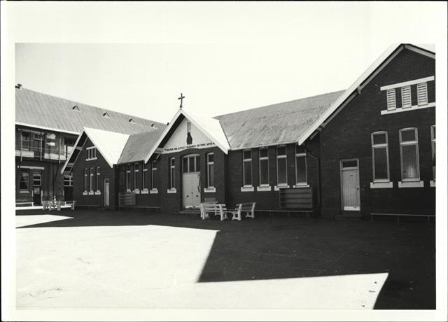 Angled front elevation of school building