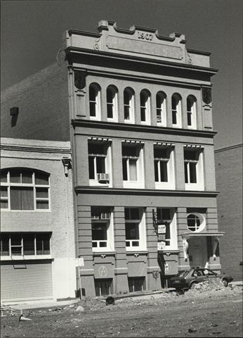 Angled front elevation of building façade