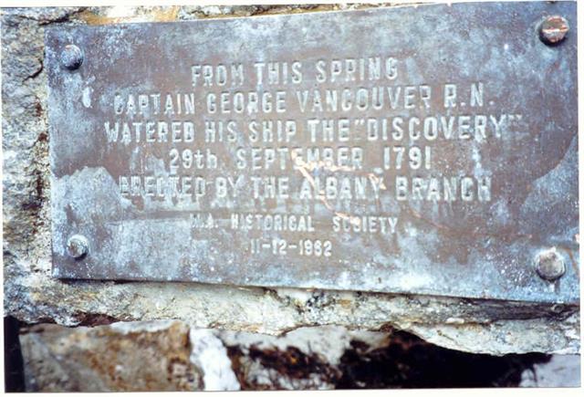 Plaque erected in 1982 by the WA Branch of the Albany Historical Society