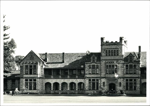 Detail of front elevation, central block and entry