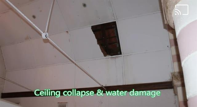 Partial ceiling collapse, photo courtesy Fr Cross