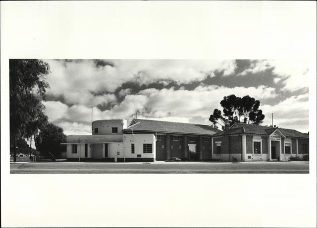 Angled elevation of public hall and Road Board Office showing building relations