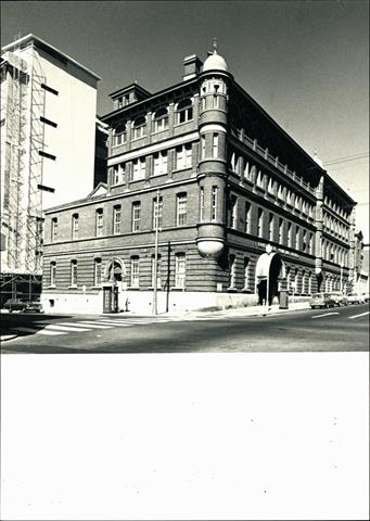 Front corner elevation of building