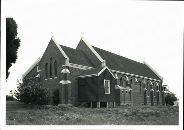 Corner elevation of church from West
