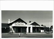 Angled front elevation of building