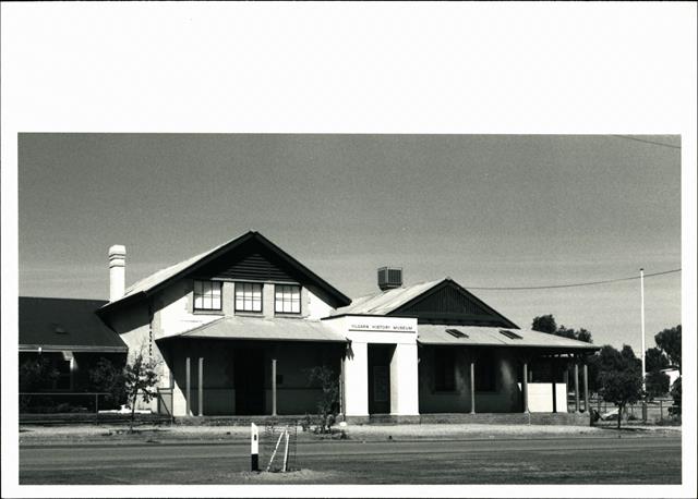 Angled front elevation of building
