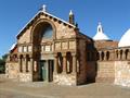 Main entrance on west elevation showing domes