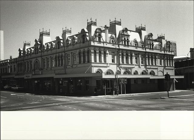 Front corner elevation of building