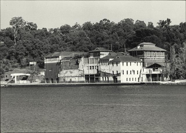 General view of brewery from Mill Point showing demolition damage