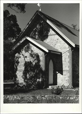 Angled front elevation of church from West