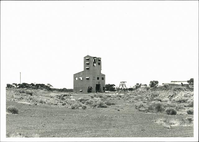 Distant view of old mine silo