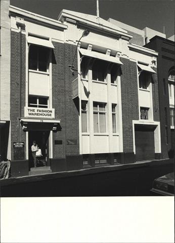 Angled front elevation of building