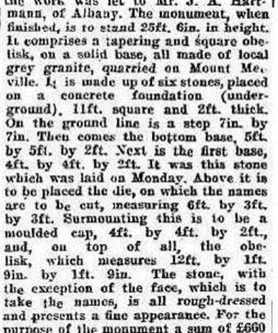 Details of monument published in Albany Advertiser c1921