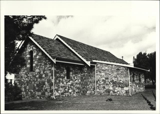 Rear corner elevation of church