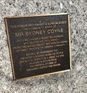 Plaque on memorial rock dedicated to Mr Sydney Cove