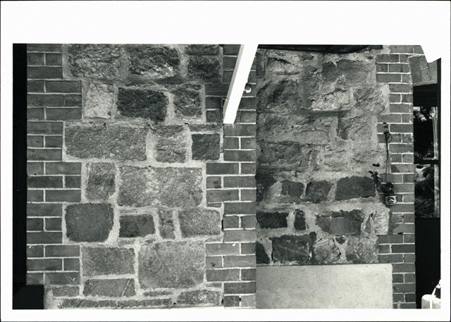 View of hospital front wall showing detail of masonry