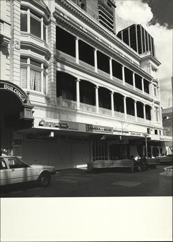 Angled front elevation of building façade