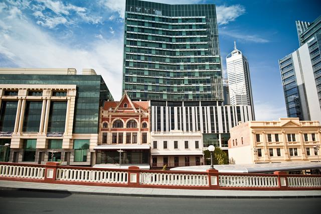 Front view of the Wellington Street buildings taken from the Horseshoe Bridge