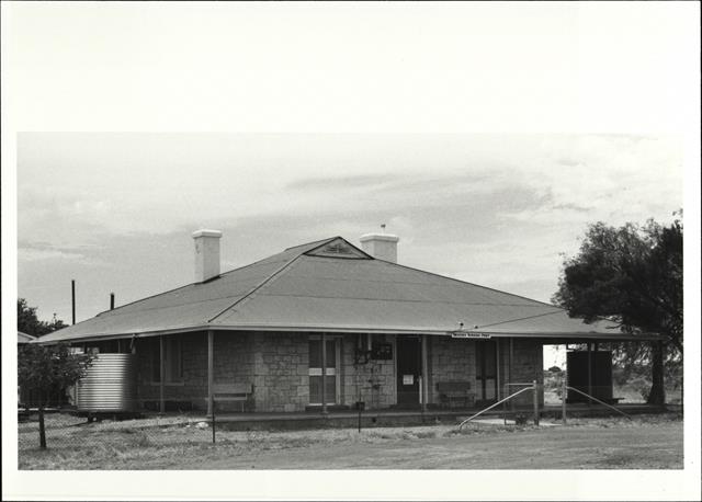 Angled front elevation of building