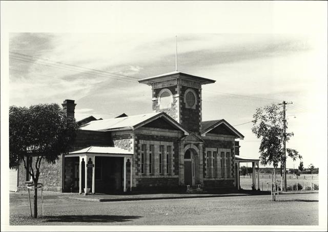 Angled front elevation of building