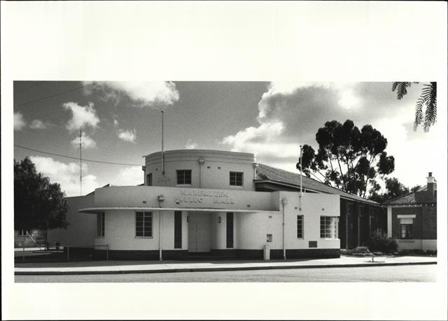 Front corner elevation of building