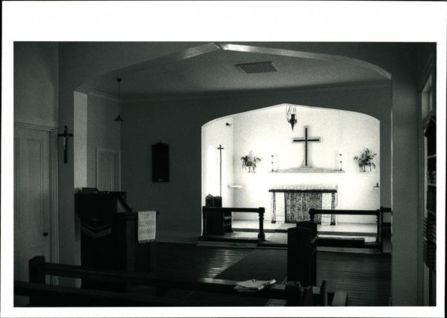 Interior view, facing the altar with the pulpit on the left hand side