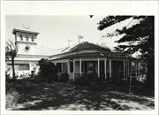 Front corner elevation showing the rear of the house