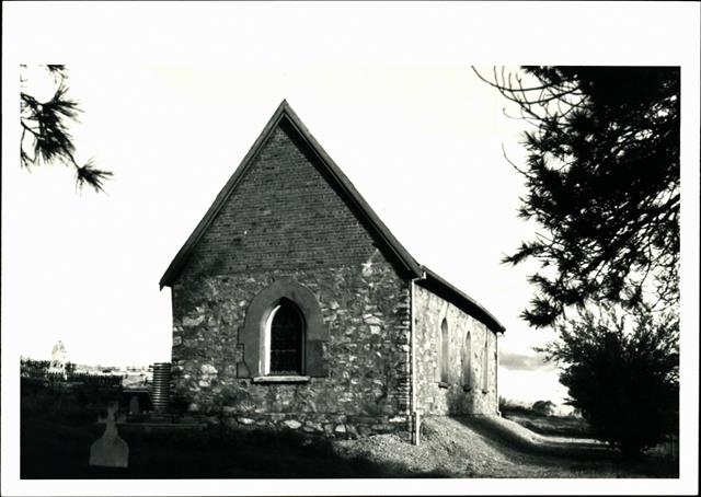 Rear corner elevation of church