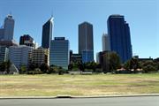 Grassed area as viewed from Riverside Drive. CBD in background