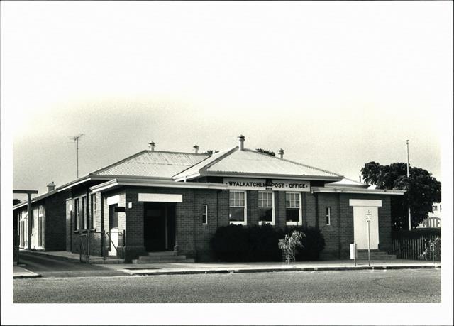 Angled front elevation of building