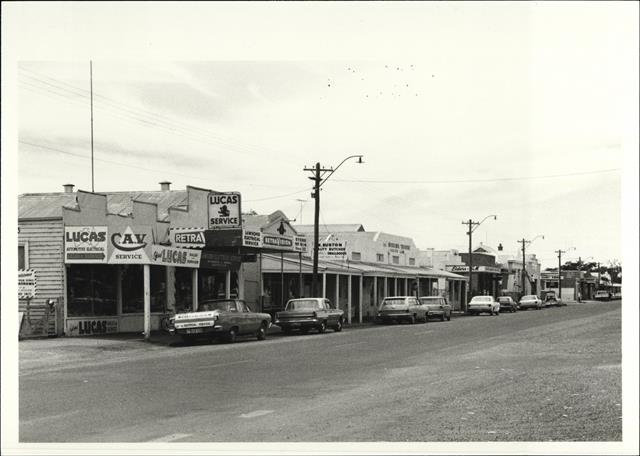 Streetscape showing commercial buildings on Winfield Street