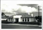 Angled front elevation of building