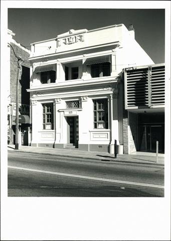 Angled front elevation of building