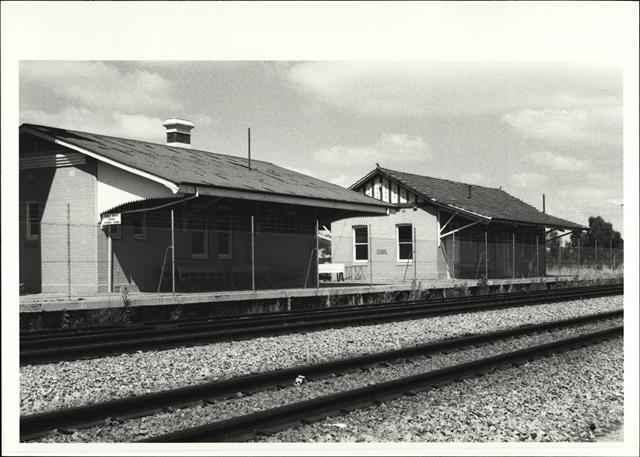 Corner elevation of two buildings West of signal box