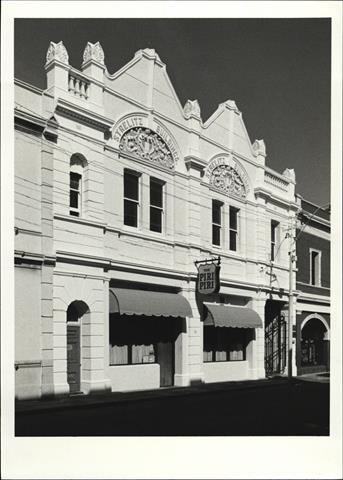 Angled front elevation of building