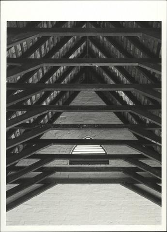 Interior view of church showing detail of rafters, purlines & beams
