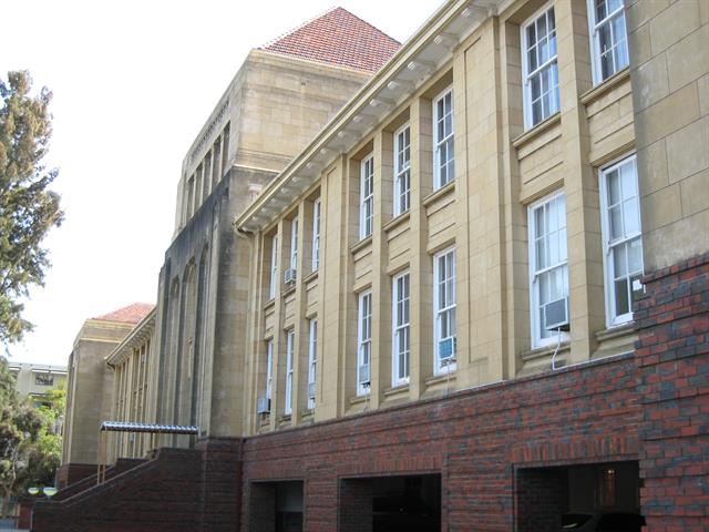 View across the front facade from the east