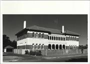Angled front elevation of building