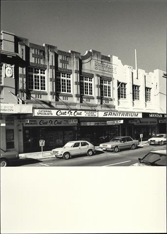 Angled front elevation of building façade