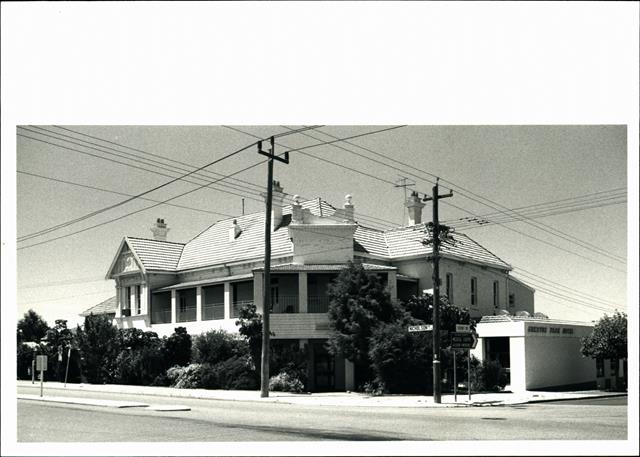 Front corner elevation of building