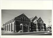 Angled elevation of hall & church from Vincent Street