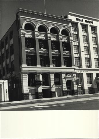 Angled front elevation of building