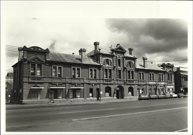 Angled front elevation of building