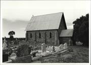 Left side elevation fo church showing cemetery headstones